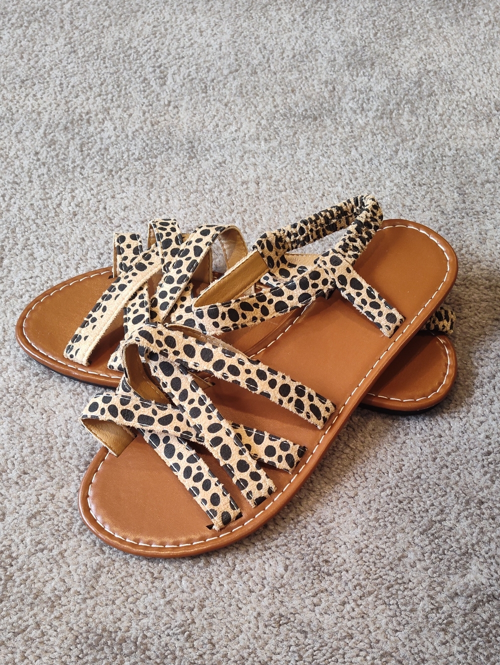 SHEIN Tan and Black Cheetah Print Strappy Sandals
